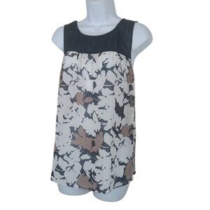 LOFT Sheer Black Colorblock Floral Sleeveless Blouse Women's Size XS